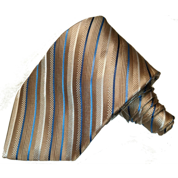 Pronto Uomo tan/silver silk tie - Picture 1 of 3